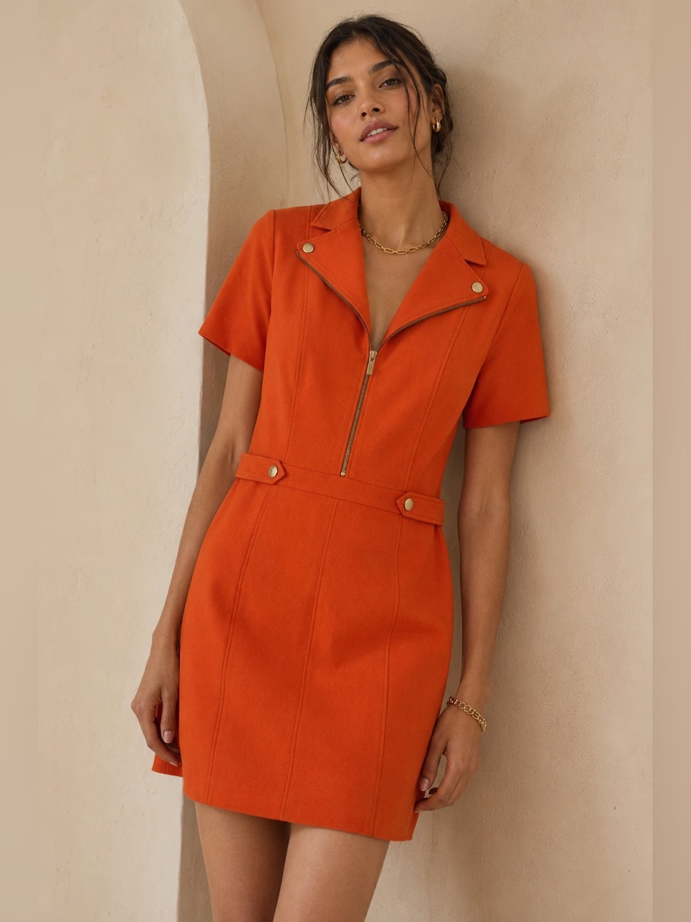 Karen Millen Orange Moto Zip Sheath Mini Dress